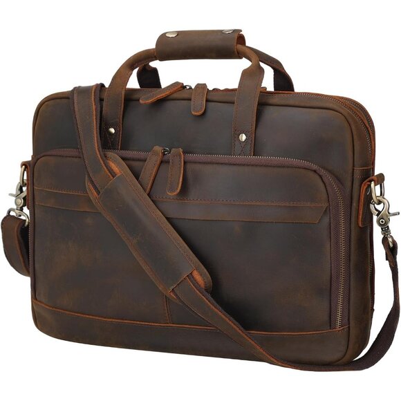 Handbags - ⚡Men Deep Brown Fits 15.6 Inch Laptop Crossbody Bag Attached Leather Briefcase
